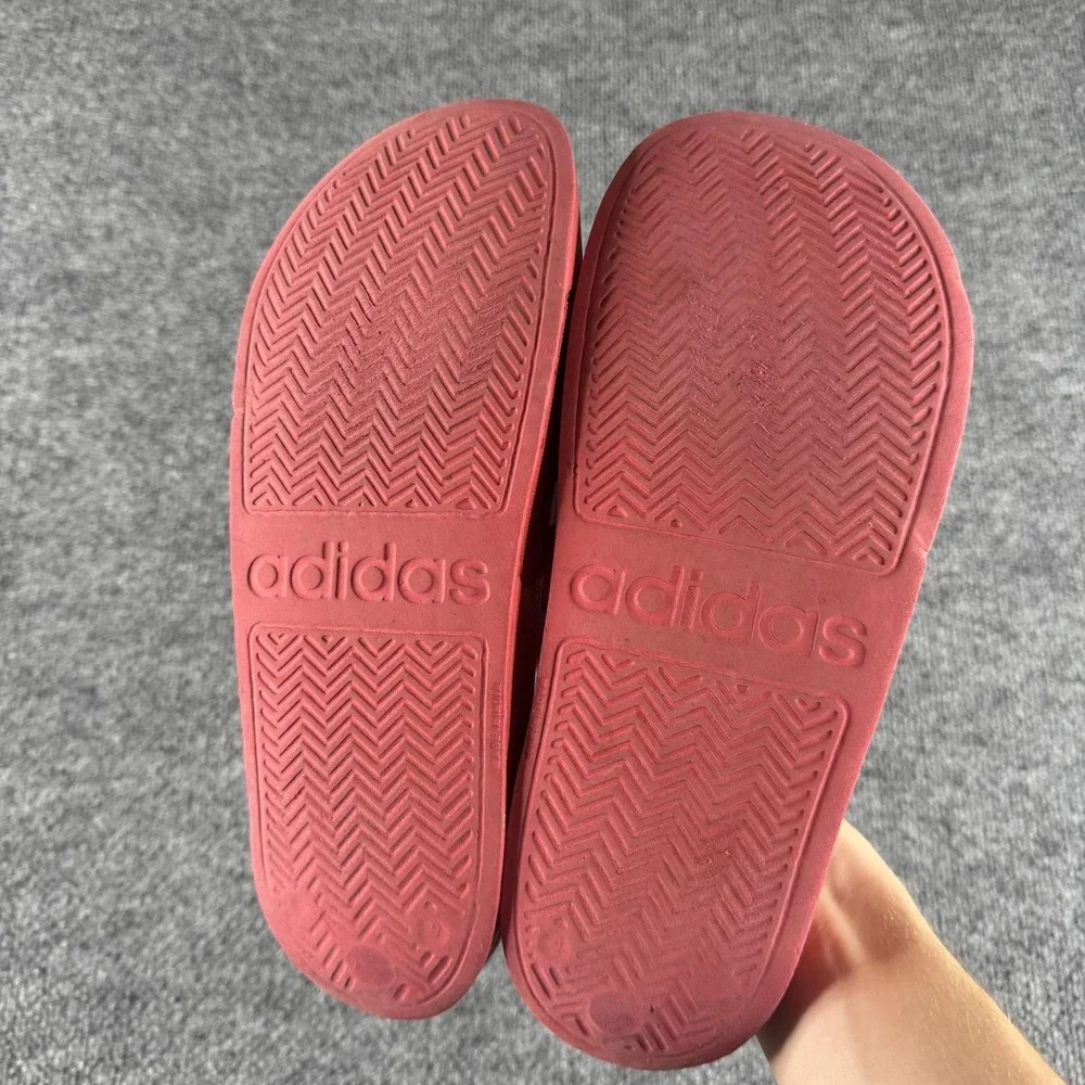 Adidas Cloudfoam Sandals Mens Size 9 Red Slide Striped Logo Comfort Slip On
